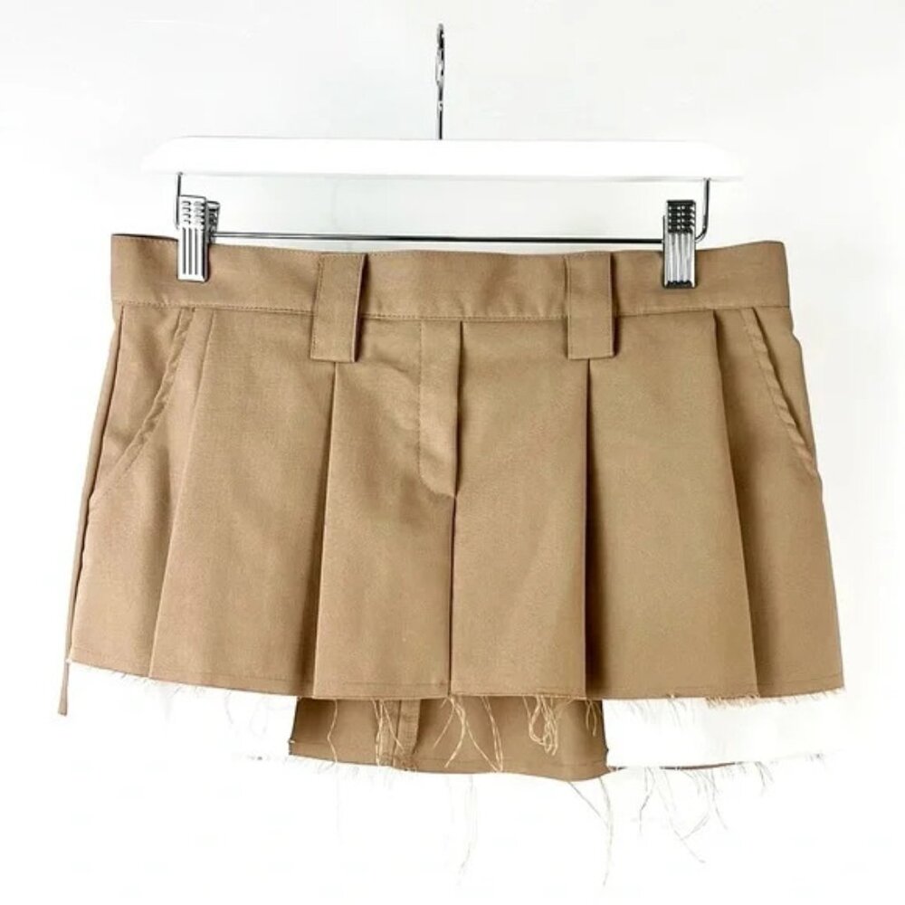 GATELESS Beige Pleated Out Pocket Mini Skirt